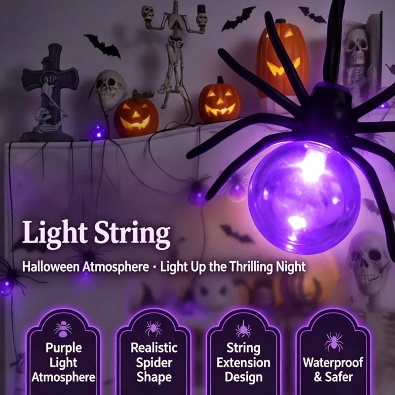 Outdoor Lighting Decoration - Battery Powered Spider LED String Lights,