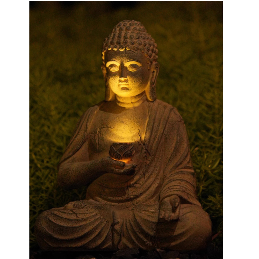 Resin Solar Buddha Statue Scul - Outdoor Lighting Traditional review and price