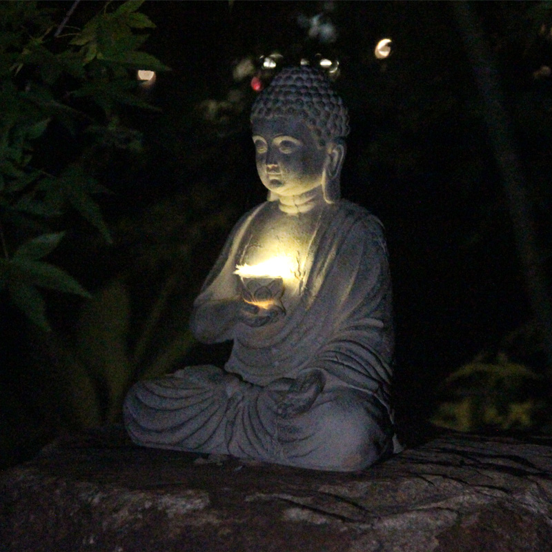 Resin Solar Buddha Statue Scul - Outdoor Lighting Traditional review and price