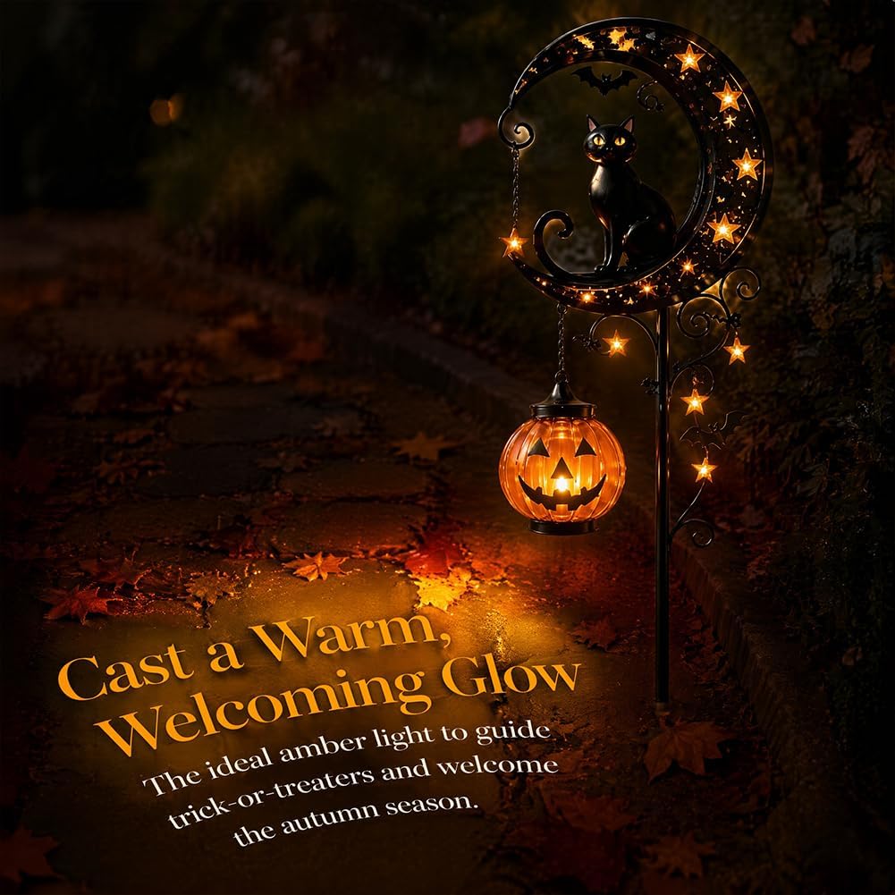 Solar Halloween Black Cat & Pu - Outdoor Lighting Traditional review and price