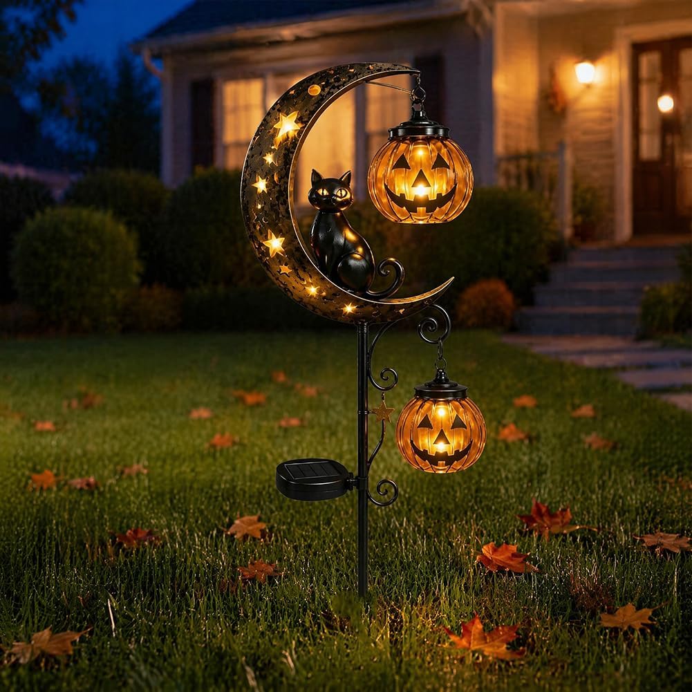 Solar Halloween Black Cat & Pu - Outdoor Lighting Traditional review and price