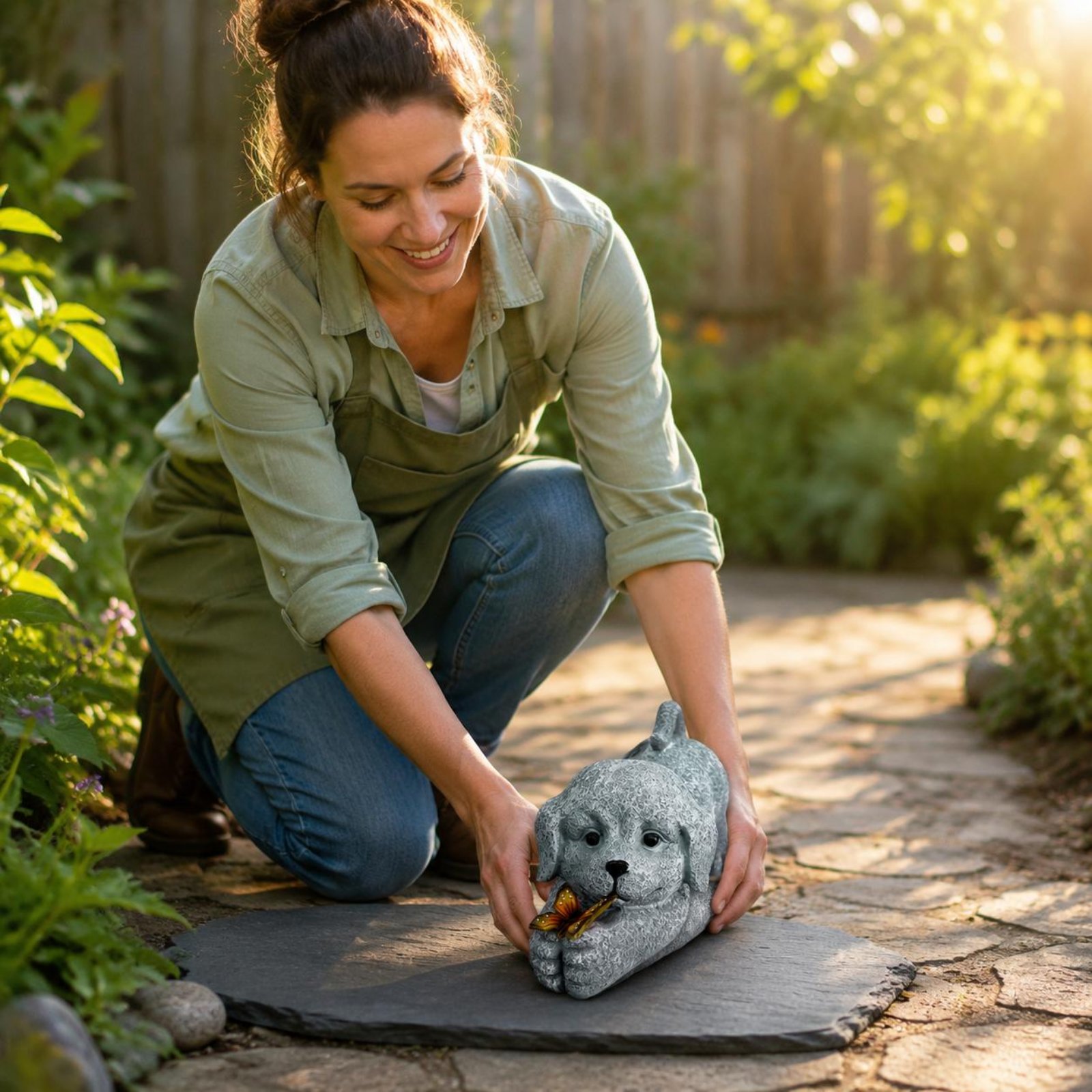 Solar Dog Statue Resin Craft S - Outdoor Lighting No Wiring review and price